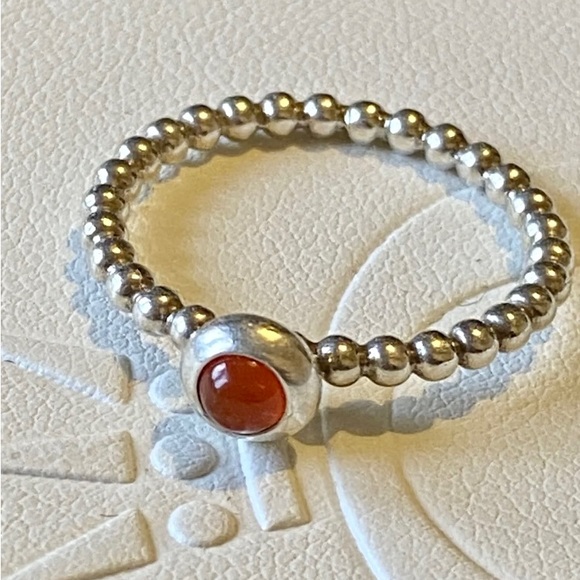 ♦️RARE♦️RETIRED♦️AUTHENTIC PANDORA CARNELIAN BUBBLE TWIST RING - Picture 5 of 11